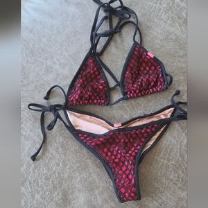 Doll Swim Black & Red Mesh Triangle Bikini Set - Women Swim